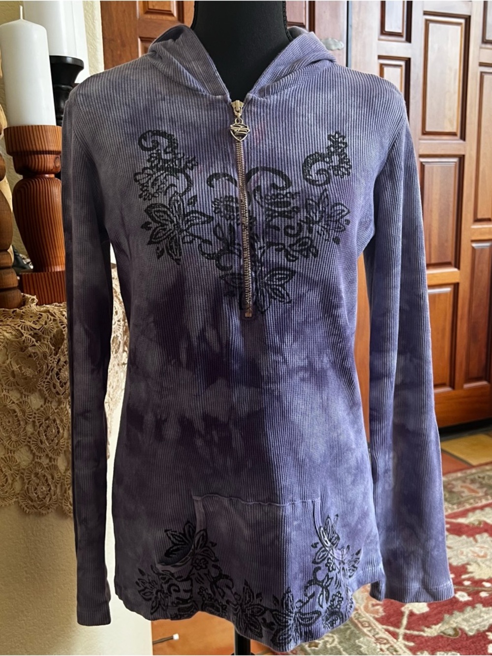 Vintage Y2K Sledge Half Zip Thermal Hoodie Graphic Purple Large Embellished